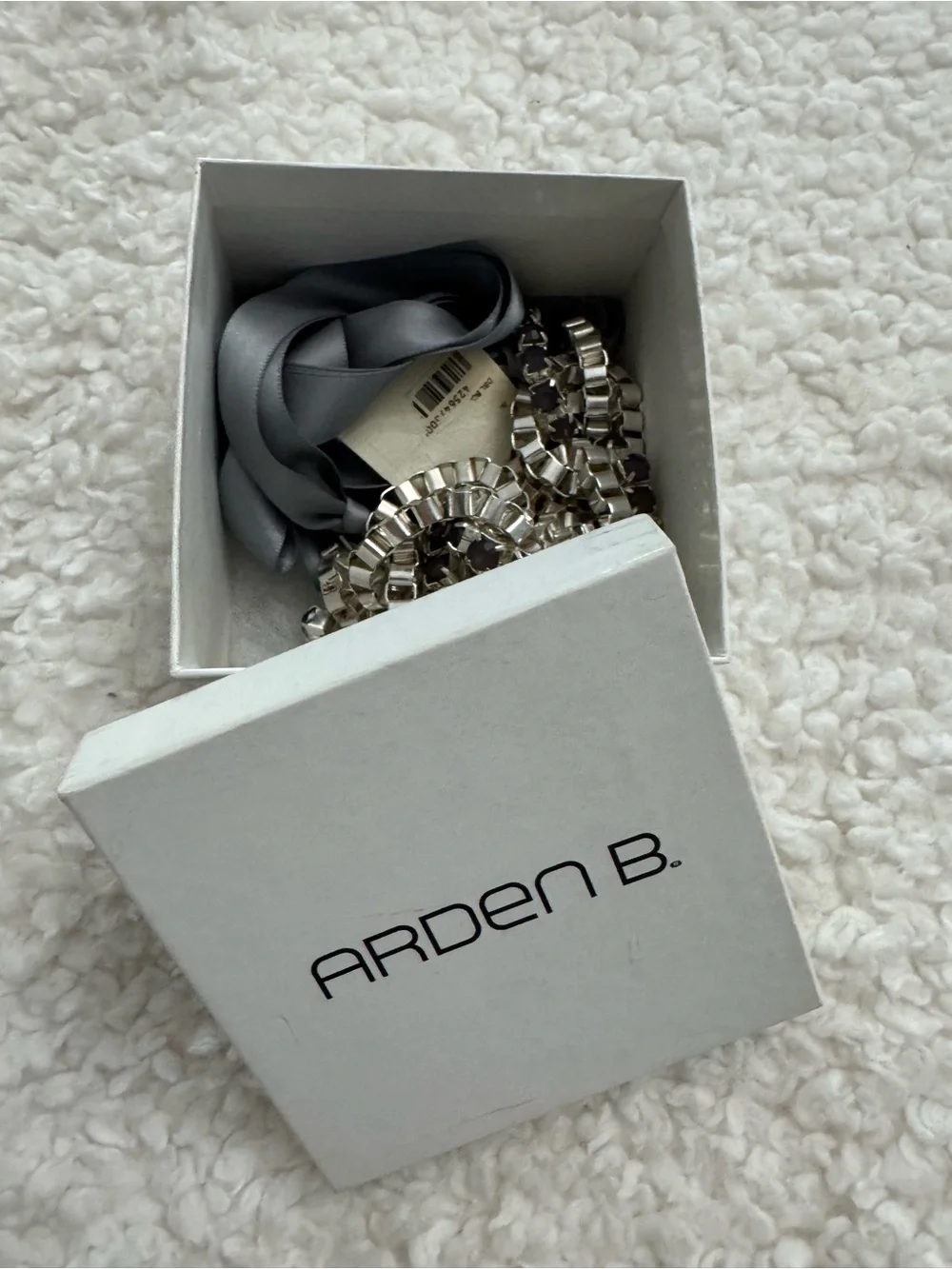 Arden B Crystal-Link & Grey Silk Ribbon Necklace